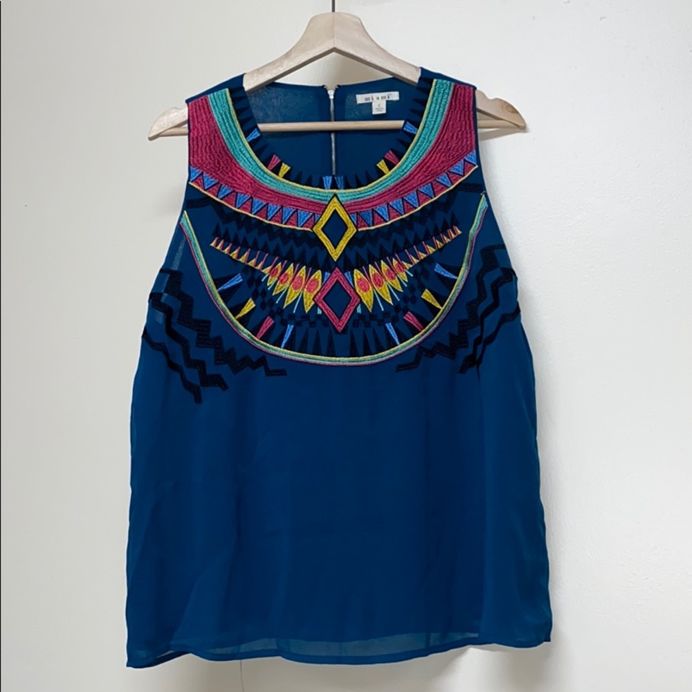 Colorful Miami embroidered teal vibrant top